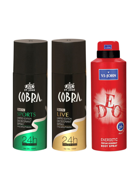 

VI-JOHN Men Set Of 3 Deo Energetic & Cobra Sports & Cobra Live Deodorant Body Spray, Multi