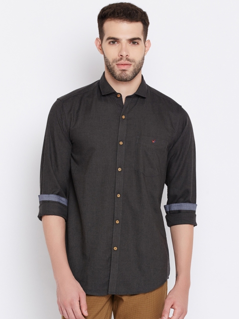

Wills Lifestyle Men Charcoal Grey Slim Fit Solid Casual Shirt