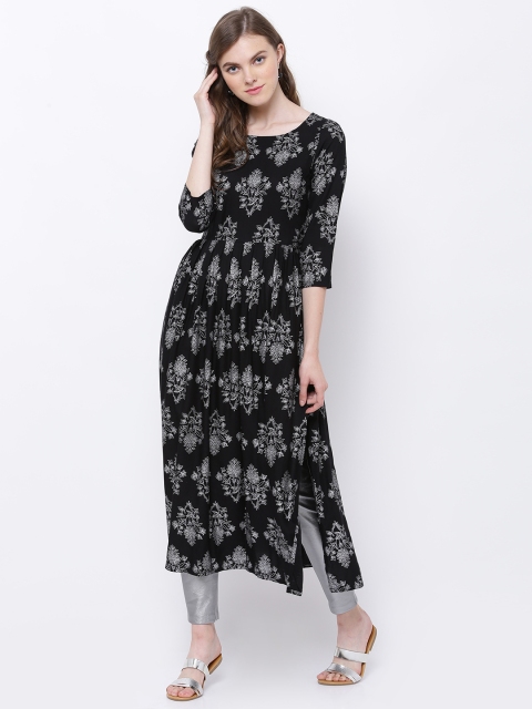 

Vishudh Women Black Floral Print A-Line Kurta