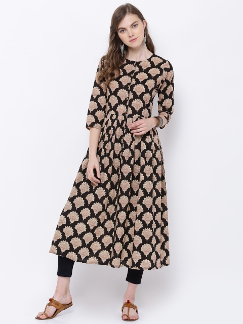 

Vishudh Women Black & Cream-Coloured Printed Anarkali Kurta