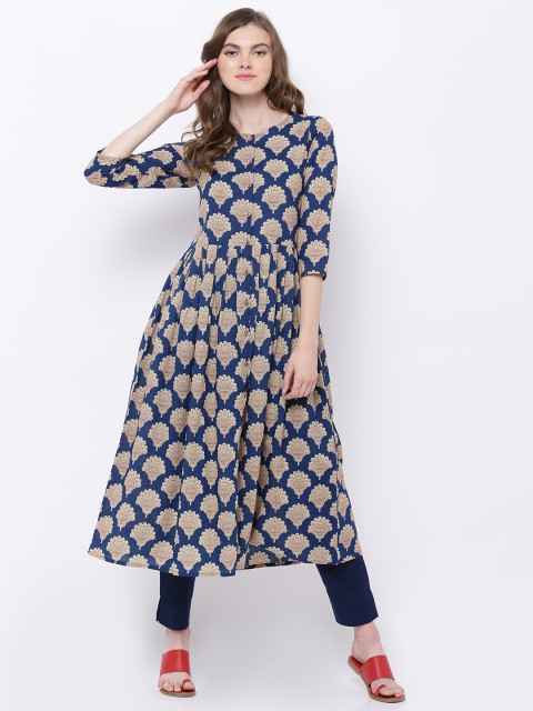 

Vishudh Women Blue & Cream-Coloured Printed Anarkali Kurta