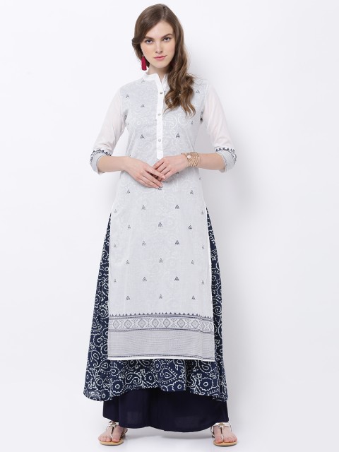 

Vishudh Women White & Blue Printed Layered Kurta