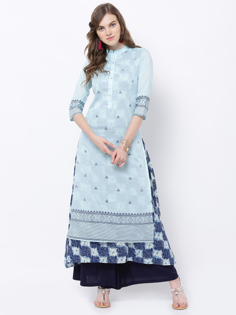 

Vishudh Women Blue Printed Layered Kurta