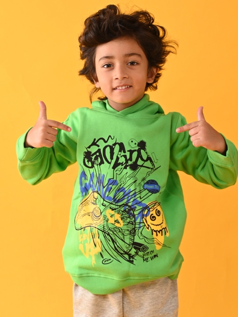 

Anthrilo Boys Green & Beige Printed Hooded Sweatshirt & Joggers