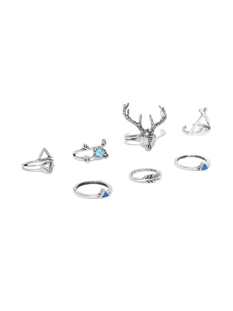 

Bellofox Set of 7 Oxidised Silver-Toned Rings