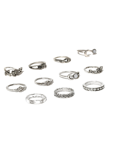 Bellofox Set of 11 Silver Toned Textured Rings Silver female