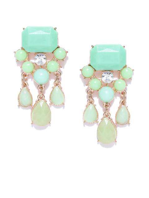 

Bellofox Green Gold-Plated Stone-Studded Drop Earrings