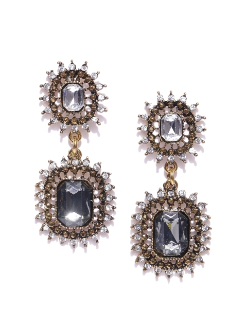 

Bellofox Gold-Toned & Grey Embellished Drop Earrings