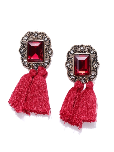 

Bellofox Red & Antique Gold-Toned Tasselled Contemporary Drop Earrings