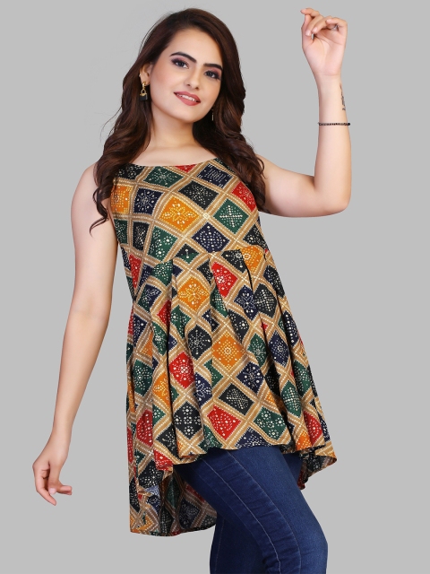 

Fashion FRICKS Women Yellow & Green Geometric Print Longline Top