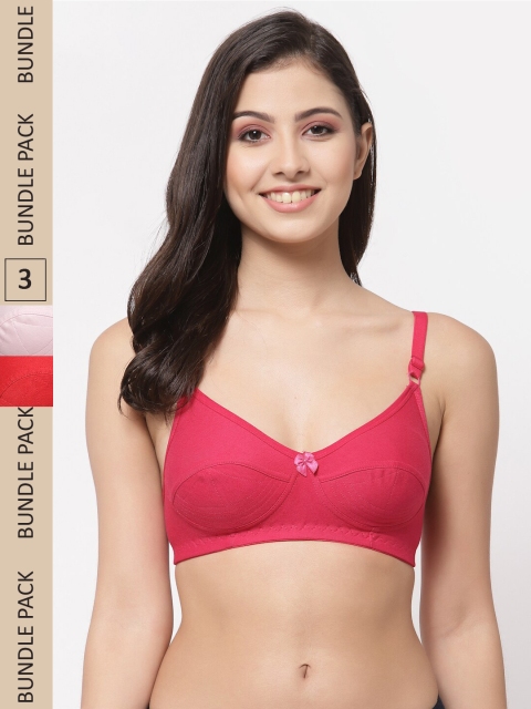 

College Girl Pack Of 3 Red & Pink Solid Bra