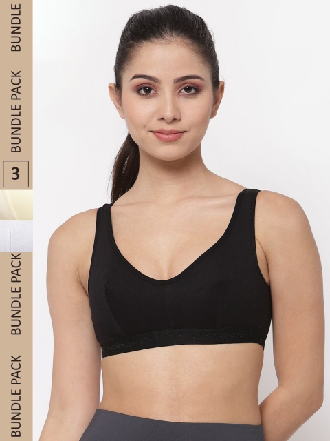 

College Girl Pack Of 3 White & Nude-Coloured Solid Bra