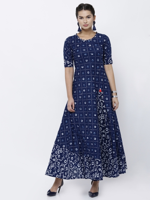 

Vishudh Women Navy & White Tie-Dyed Anarkali Kurta, Navy blue
