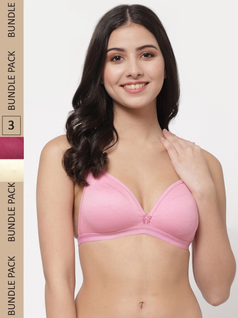 

College Girl Pack Of 3 Maroon & Beige Solid Bra