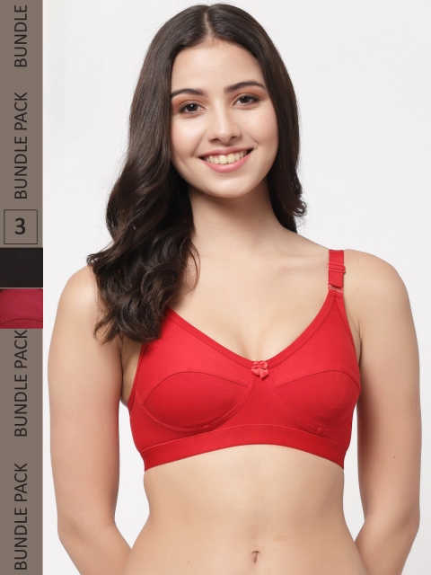 

College Girl Pack Of 3 Black & Maroon Solid Bra