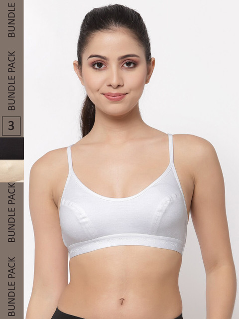 

College Girl Pack Of 3 White & Beige Solid Bra