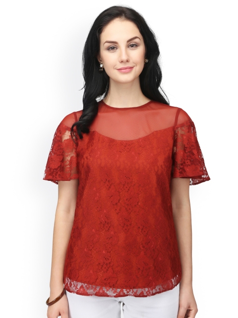 

Eavan Women Rust Red Self Design Top