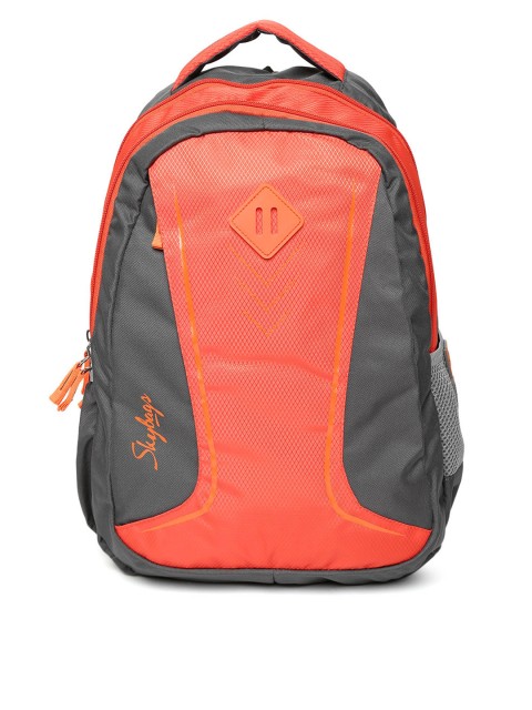 

Skybags Unisex Grey & Coral Orange Colourblocked Backpack