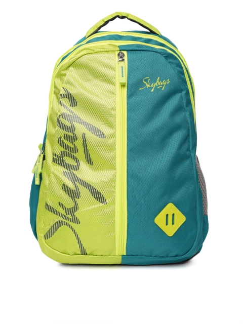 

Skybags Unisex Teal Blue & Fluorescent Green Backpack