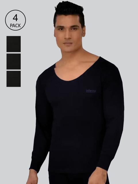

INFERNO Men Pack Of 4 Solid Woolen Thermal Tops, Blue