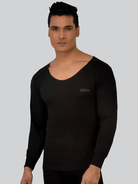 

INFERNO Men Black Solid Woolen Thermal Tops