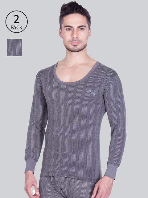 

INFERNO Men Pack Of 2 Striped Woolen Thermal Tops, Grey
