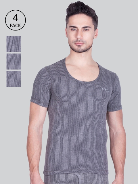 

INFERNO Men Pack Of 4 Striped Woolen Thermal Tops, Grey
