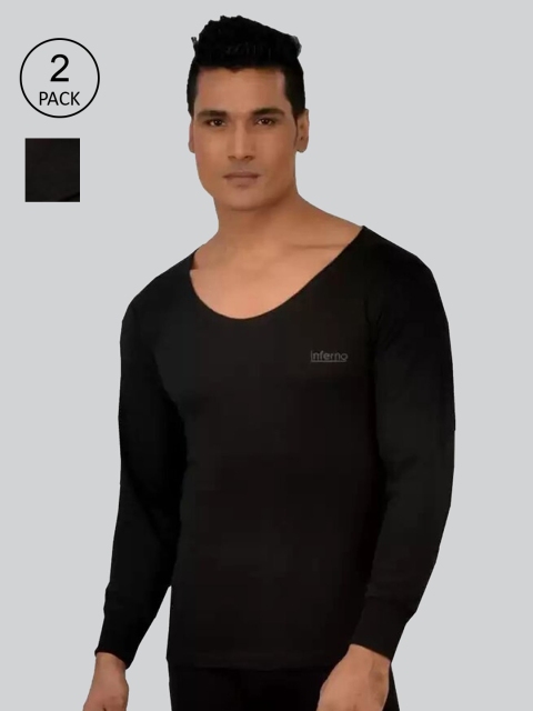 

INFERNO Men Pack Of 2 Solid Woolen Thermal Tops, Black