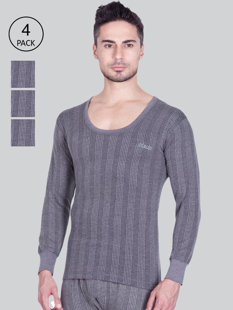 

INFERNO Men Pack Of 4 Grey Striped Woolen Thermal Tops