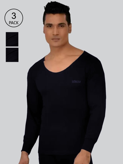 

INFERNO Men Pack Of 3 Solid Woolen Thermal Tops, Blue
