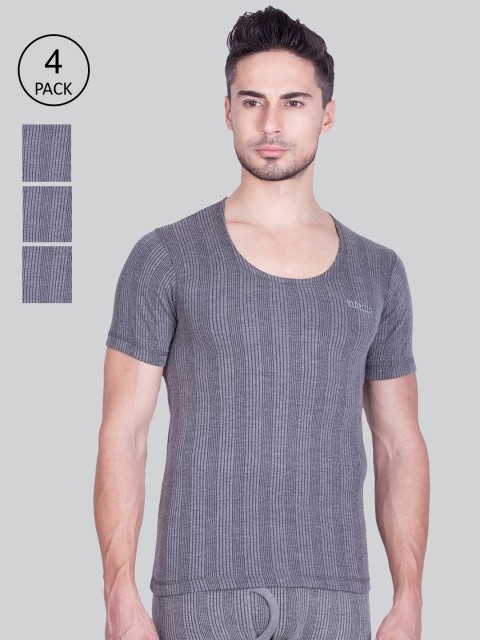 

INFERNO Men Pack Of 4 Striped Woolen Thermal Tops, Grey