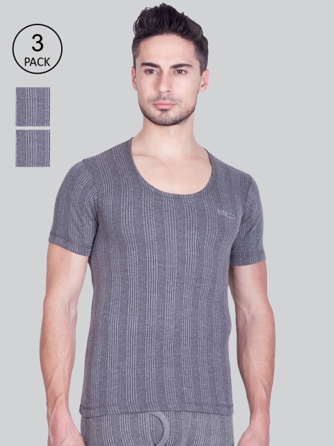 

INFERNO Men Pack Of 3 Striped Woolen Thermal Tops, Grey