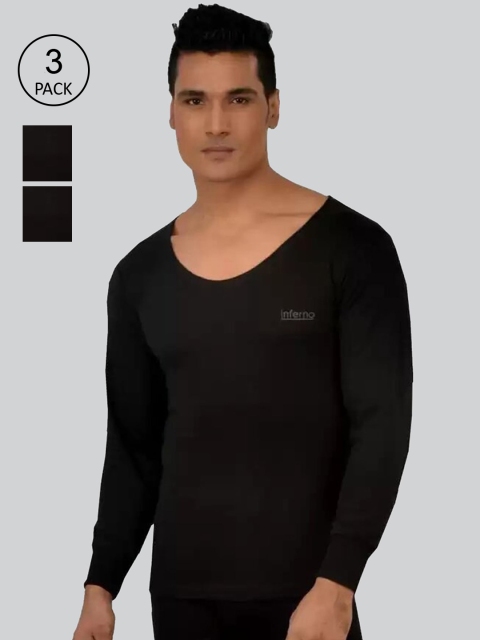 

INFERNO Men Pack Of 3 Solid Woolen Thermal Tops, Black