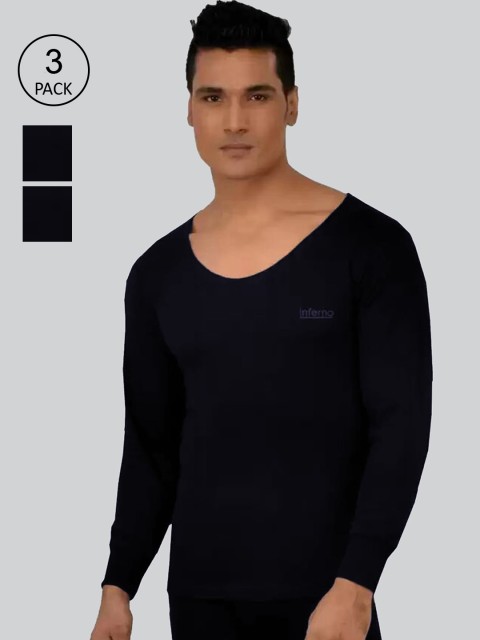 

INFERNO Men Pack Of 3 Solid Woolen Thermal Tops, Blue
