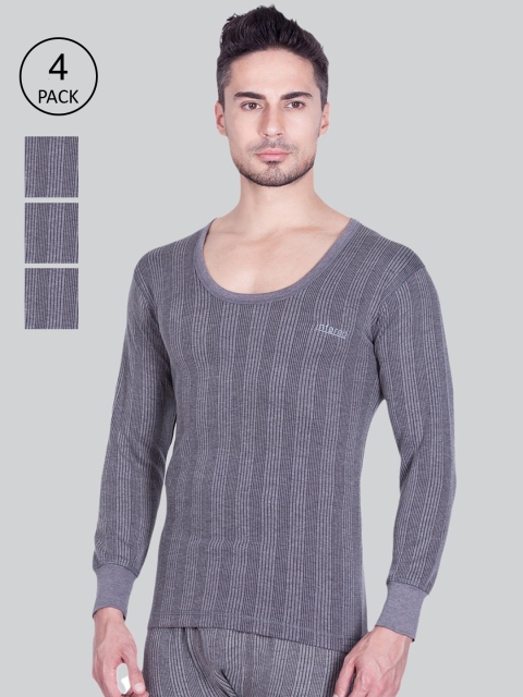 

INFERNO Men Pack Of 4 Striped Woolen Thermal Tops, Grey