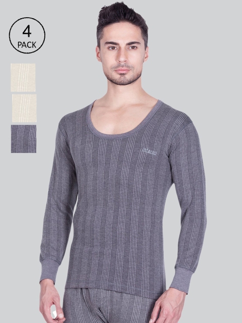 

INFERNO Men Pack Of 4 Striped Woolen Thermal Tops, Grey