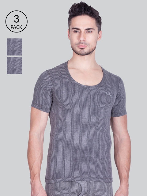 

INFERNO Men Pack Of 3 Striped Woolen Thermal Tops, Grey