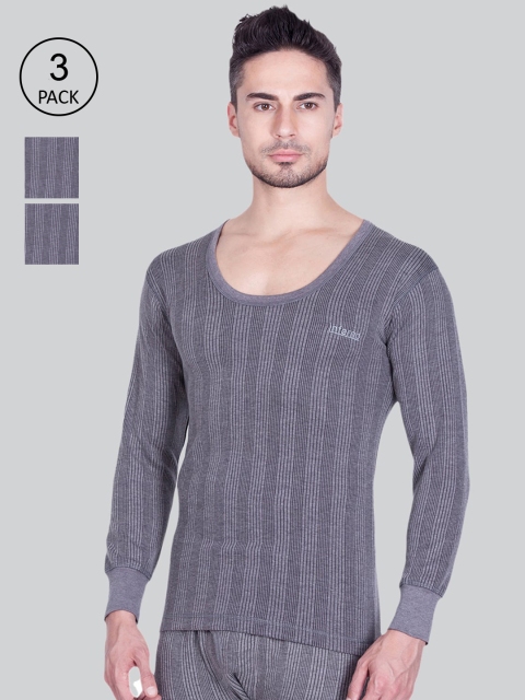 

INFERNO Men Pack Of 3 Striped Woolen Thermal Tops, Grey