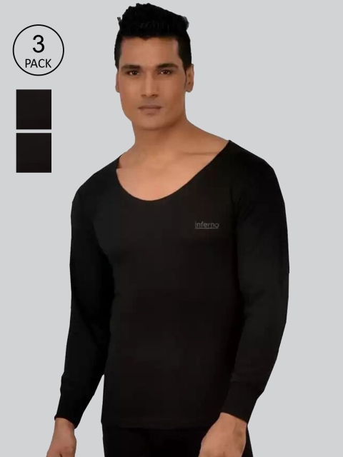 

INFERNO Men Pack Of 3 Solid Thermal Tops, Black