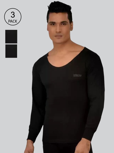 

INFERNO Men Pack Of 3 Solid Thermal Tops, Black