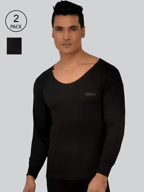 

INFERNO Men Pack Of 2 Solid Thermal Tops, Black