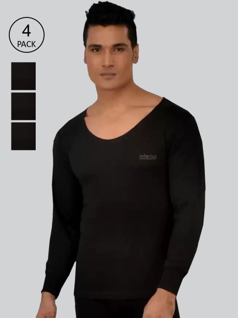 

INFERNO Men Pack Of 4 Solid Thermal Tops, Black