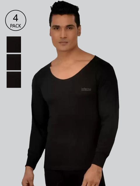 

INFERNO Men Pack Of 4 Solid Thermal Tops, Black