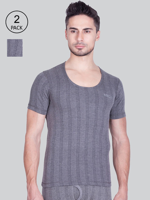 

INFERNO Men Grey Pack Of 2 Striped Thermal Tops