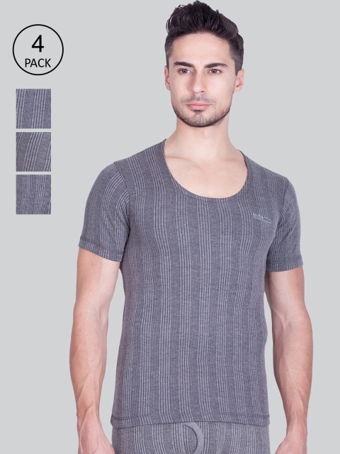 

INFERNO Men Pack Of 4 Striped Thermal Tops, Grey