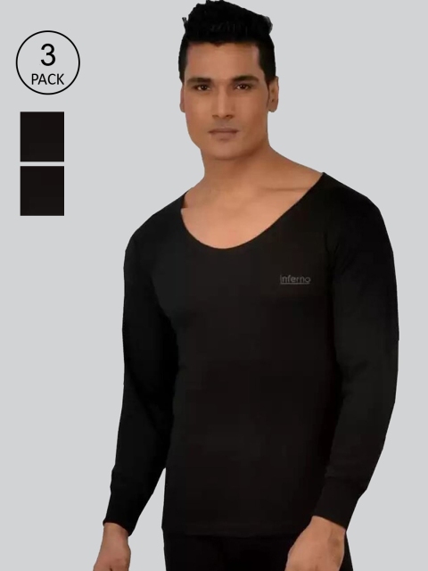 

INFERNO Men Black Pack Of 3 Solid Thermal Tops