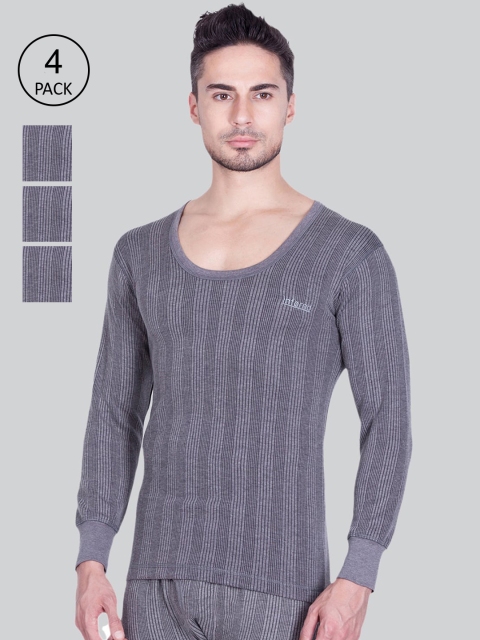 

INFERNO Men Grey Pack Of 4 Striped Thermal Tops