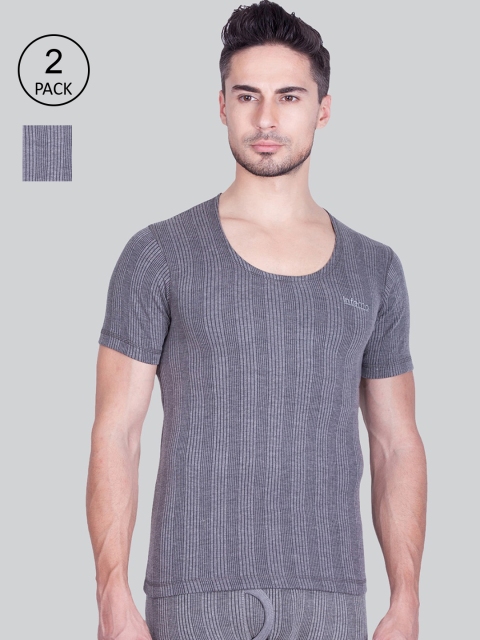 

INFERNO Men Grey Pack Of 2 Striped Thermal Tops