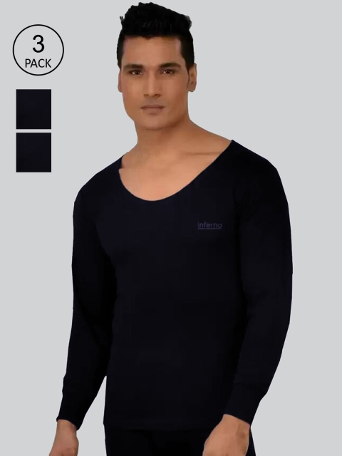 

INFERNO Men Black Pack Of 3 Solid Thermal Tops