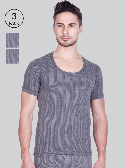 

INFERNO Men Grey Pack Of 3 Striped Thermal Tops